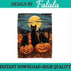 black cat halloween cat lovers png, starry night cat van gogh cat png, happy halloween png, digital download