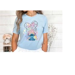 disney stitch & bunny watercolor castle shirt, disney stitch shirt, family vacation shirt, easter disney trip shirt, cut