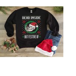 ugly christmas sweater | dead inside skeleton christmas sweatshirt, ugly christmas skeleton shirt, christmas gifts, funn