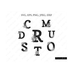 monogram svg, monogram alphabet svg, monogram clipart, flower alphabet svg, letter svg, cricut, silhouette cut files