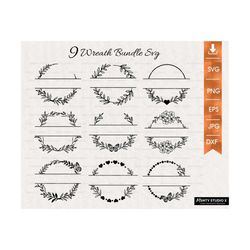 9 wreath floral bundle svg,circle monogram svg, floral wreath svg, laurel wreath svg,wedding wreath svg ,cricut wreath s