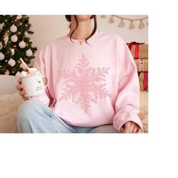 snowflake christmas sweatshirt gift for her, vintage christmas sweatshirt for women, retro christmas shirt, pink christm