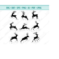 reindeer svg, christmas reindeer svg, running deer svg file, deer cut files, deer silhouette, svg cut files, deer cricut