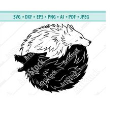 wolf yin yang svg, wolf clipart, wolves svg, zen svg, wolf yin yang round svg, wild animal svg, silhouette cameo, yin ya