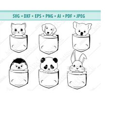 animals in pocket svg, cute pet svg, t-shirt design, fluffy animal svg, baby pets svg, pocket pets svg, animals clipart,