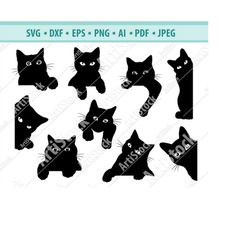Playful Cat SVG, Black cat svg, Peeking cat clipart, Peeping cat SVG, Halloween cat svg, cricut silhouette, Cat clipart