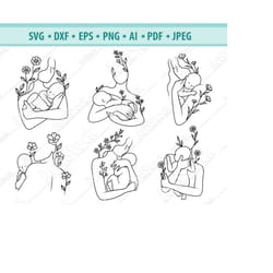mother and child svg, mother hugs a baby svg, flower mother svg, svg cut files, mom svg, newborn svg, silhouette, flower