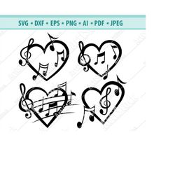 music notes inside heart svg, musical notes svg, musical notes and heart png, music notes inside heart dxf, musical note