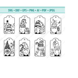 christmas gnomes tags svg, garden gnome svg, nordic gnome svg, gnome clipart, holiday gnome svg, cut file, silhouette, p