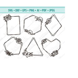 flower frame svg file, frames svg, flower border svg, square frame svg, hexagon frame svg, rectangle svg, heart frame sv