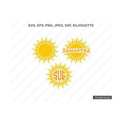 sun svg, sun monogram svg, summer svg, sun clipart, summer sun svg, beach svg, svg files, cricut, silhouette cut files