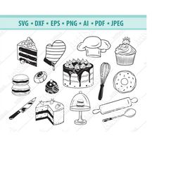 cake svg, birthday cake svg, bakery svg, food svg, donut svg, silhouette cameo, confectionery eps, dxf, pastry tools svg