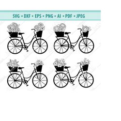 bicycle svg, floral bicycle svg, flower basket svg, bike svg, bicycle basket svg, bicycle clipart, bicycle with flower s