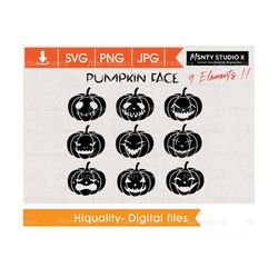 pumpkin face svg bundle, pumpkin face png bundle, cute halloween faces svg pumpkin clipart pack instant download