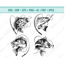 bass fishing svg, bass fishing pole svg, fishing svg, fishing hook svg, svg cut file, fishing cut file, eps, dxf