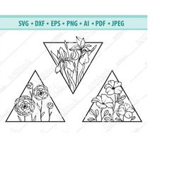 floral frame svg, floral frame cut file, diamond flower frame svg, floral border svg, wedding sign, flower monogram fram