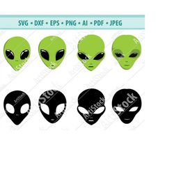alien head svg, alien svg, martians svg, alien heads clipart, alien head silhouette, alien cut file, vector file for cri