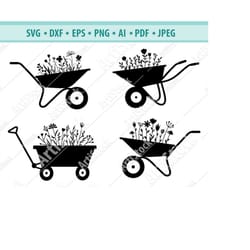 floral wheelbarrow svg, flower cart svg, flower svg, wheelbarrow planter svg, flower svg, gardening svg, garden clipart,