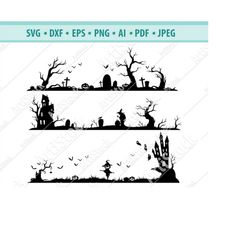 scary graveyard svg, halloween scene svg, haunted house svg, halloween costume  party svg, pumpkin silhouette, halloween