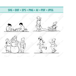 christmas scene svg, winter activities svg, cute cartoon children svg, holiday children svg, christmas holidays svg, win