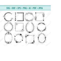 laurel wreath svg, heart laurel wreath svg, floral circle svg, floral wreath svg, wedding wreath svg, wreath monogram, l