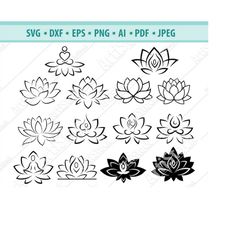 lotus svg, lotus clipart, lotus flower, flower svg, floral svg, lotus silhouette, logotype decal, vinyl cut file, circut
