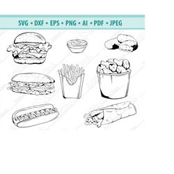fast food svg, street food svg, fast food clipart, burger svg, sandwich svg, french fries svg, food svg cut file, hot do