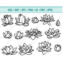 lotus svg, lotus clipart, lotus flower, flower svg, floral svg, lotus silhouette, decal, stencil, vinyl cut file, iron o