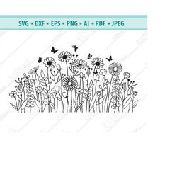 Field plants Svg, Wild flowers Svg, Garden Plant Svg, Floral wall stickers Svg, Nature Svg, Grow Stem SVG, EPS, PNG, Vec