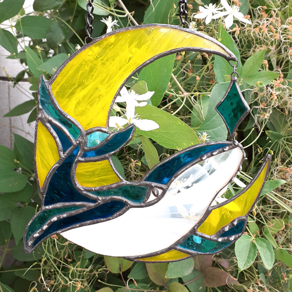 Stained Glass Whale Ornament Stained Glass Window Hanging Stained Glass Whale Suncatcher Stained Glass Moon 1
