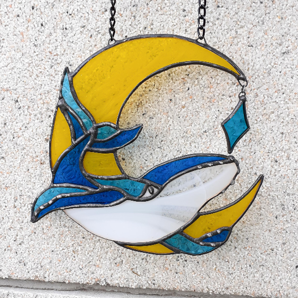 Stained Glass Whale Ornament Stained Glass Window Hanging Stained Glass Whale Suncatcher Stained Glass Moon 2