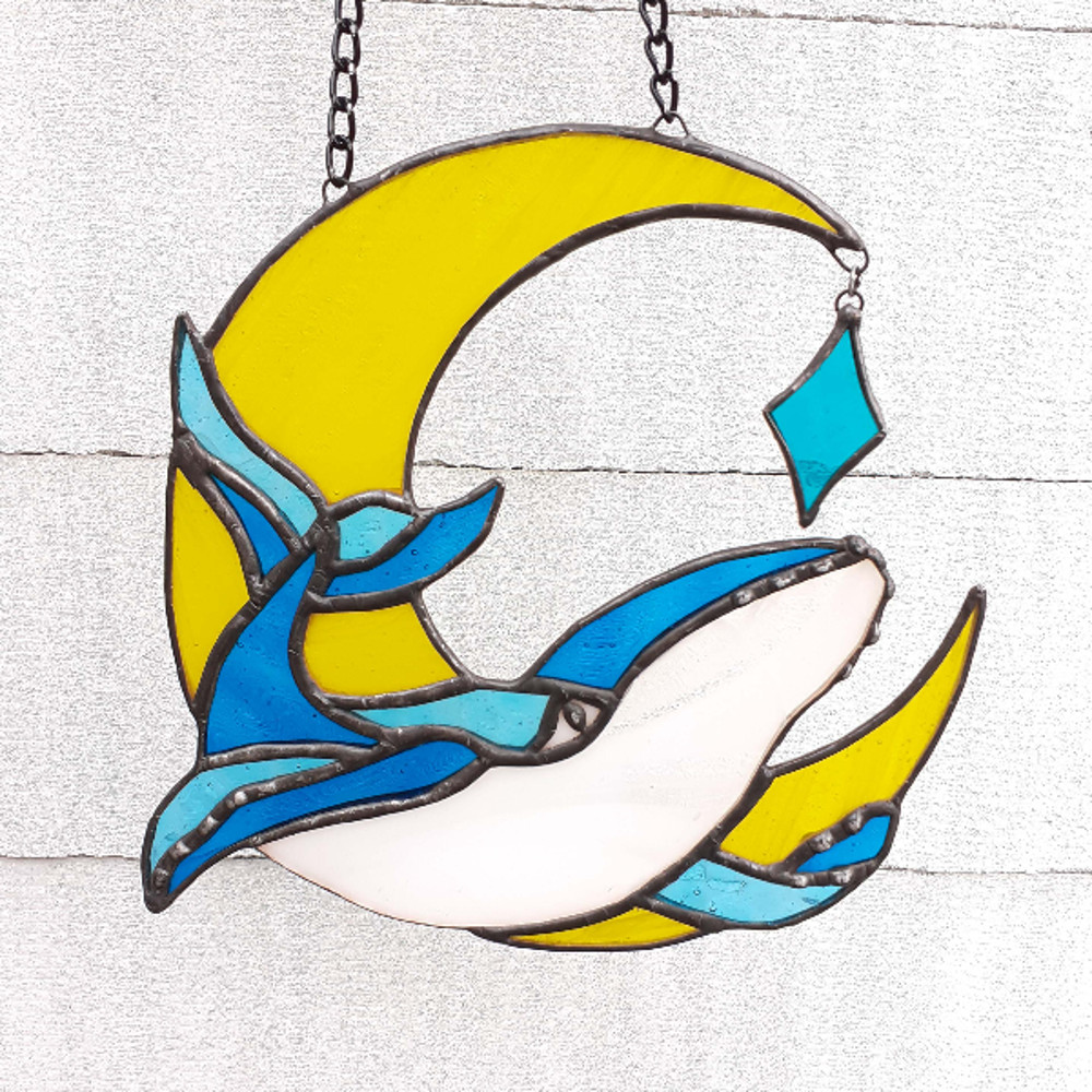 Stained Glass Whale Ornament Stained Glass Window Hanging Stained Glass Whale Suncatcher Stained Glass Moon 3