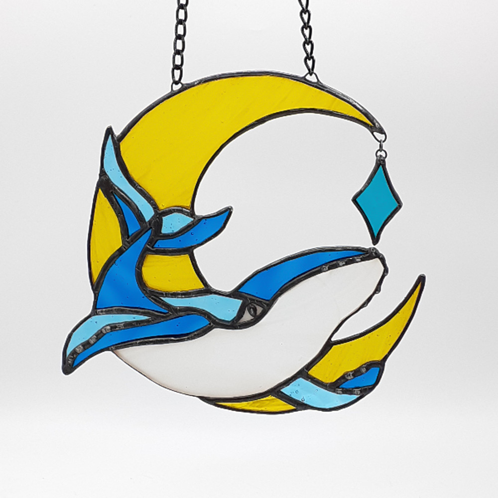 Stained Glass Whale Ornament Stained Glass Window Hanging Stained Glass Whale Suncatcher Stained Glass Moon 4