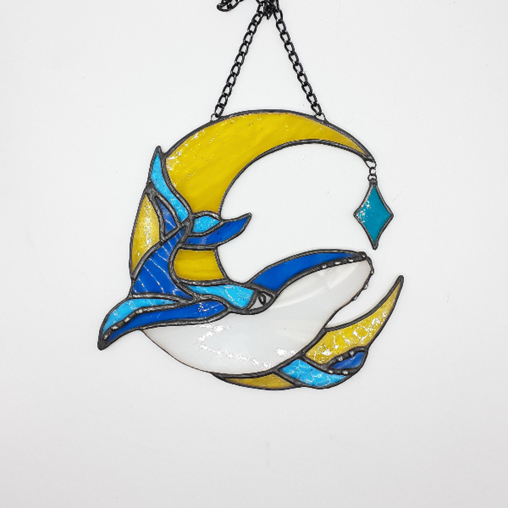 Stained Glass Whale Ornament Stained Glass Window Hanging Stained Glass Whale Suncatcher Stained Glass Moon 5