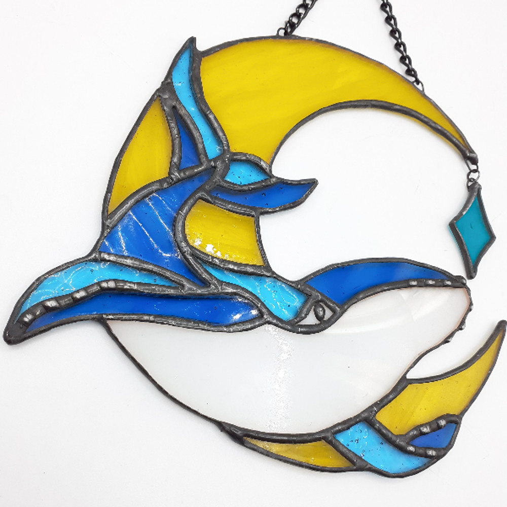 Stained Glass Whale Ornament Stained Glass Window Hanging Stained Glass Whale Suncatcher Stained Glass Moon 6