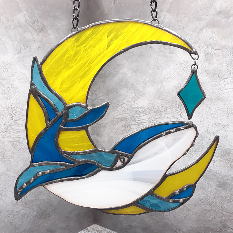 Stained Glass Whale Ornament Stained Glass Window Hanging Stained Glass Whale Suncatcher Stained Glass Moon 7
