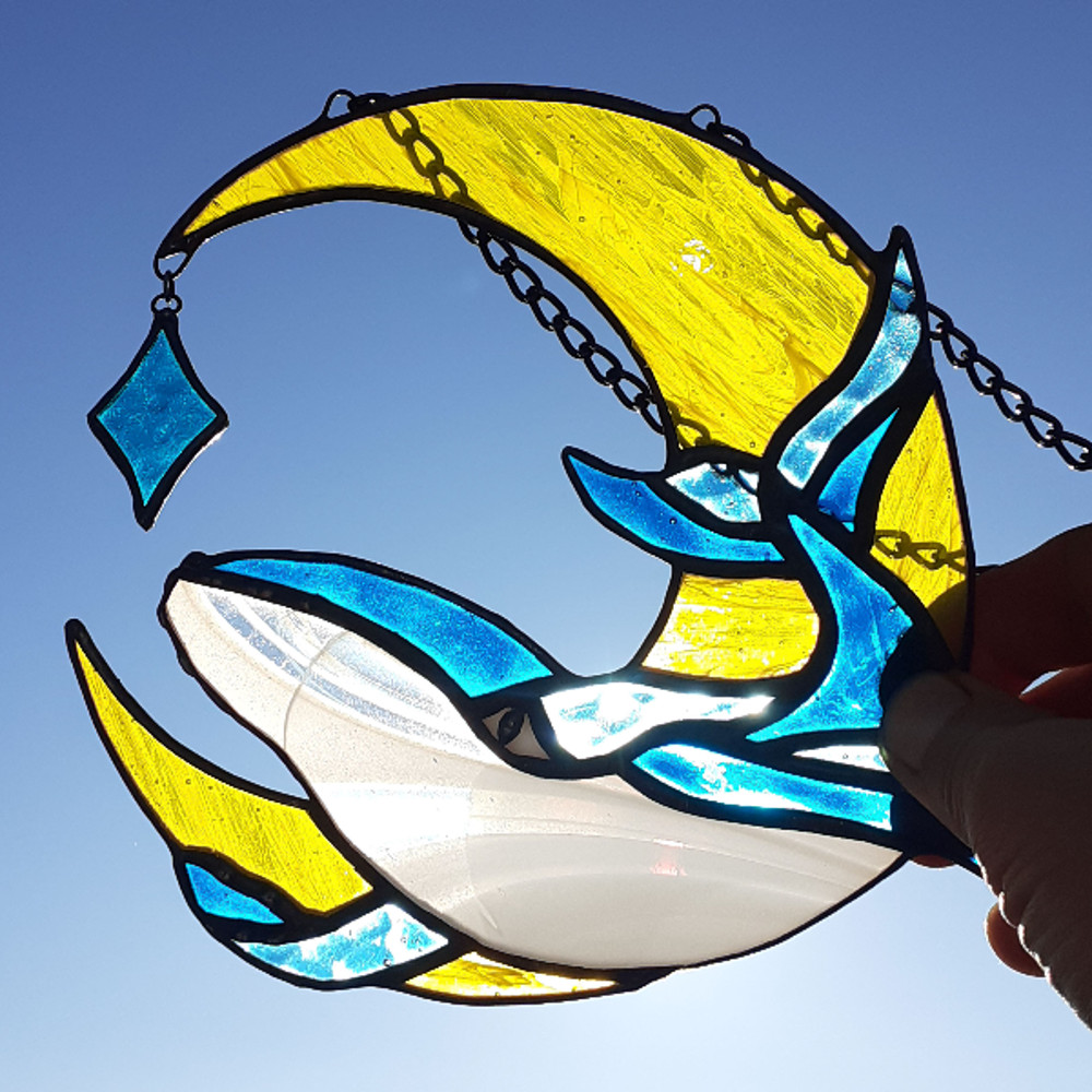 Stained Glass Whale Ornament Stained Glass Window Hanging Stained Glass Whale Suncatcher Stained Glass Moon 8