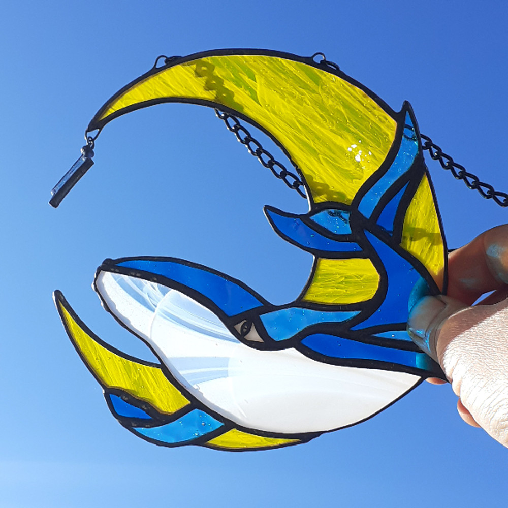 Stained Glass Whale Ornament Stained Glass Window Hanging Stained Glass Whale Suncatcher Stained Glass Moon 9