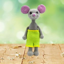 mouse toy, doll stuffed, stuffed animal, baby shower gift toy, gray mouse toy, kids playroom decor