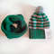 Set: Women handknit Slytherin pompom hat and knit Neckwarmer