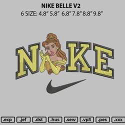 belle and the beast, embroidery files, nike belle embroidery file 6 sizes, disney embroidery files