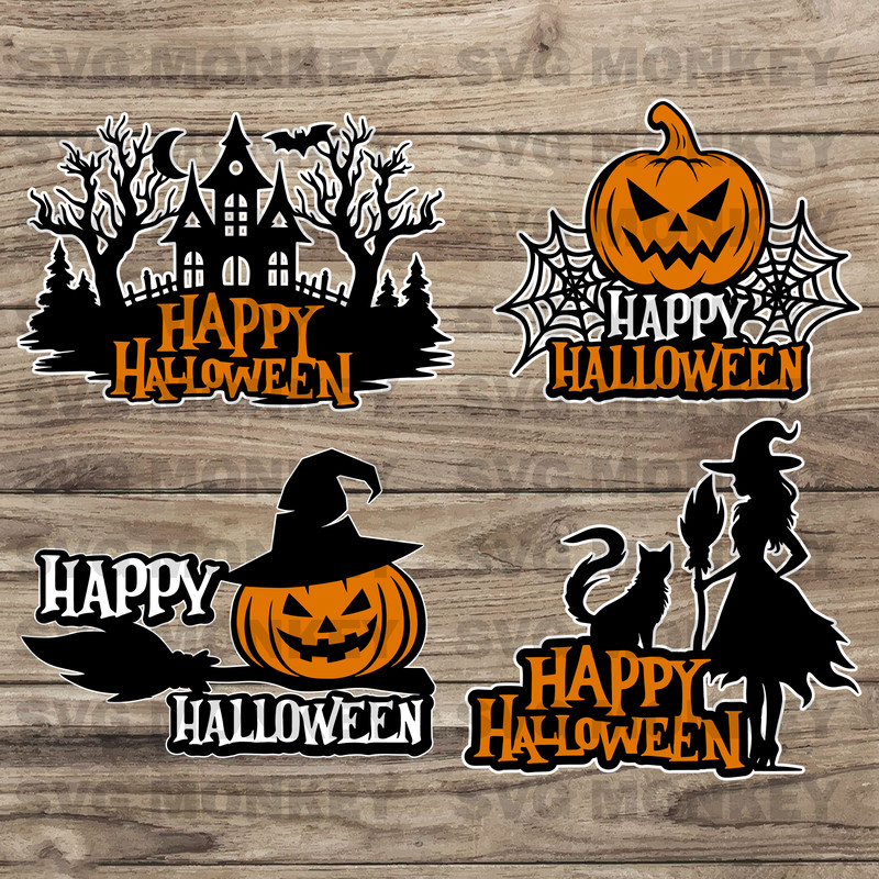 Halloween Door Hanger Bundle Svg, Halloween Welcome Sign Svg, Halloween Pumpkin, Happy Halloween Svg, Halloween Glowforge File, Witch Svg.jpg