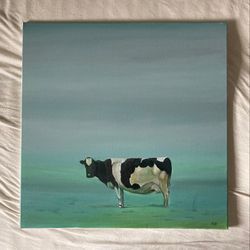 Original Cow Painting, Moody Oil Painting On Canvas, Cow Artwork, Cow Wall Art, Large Animal Paintings, Calf Wall Art