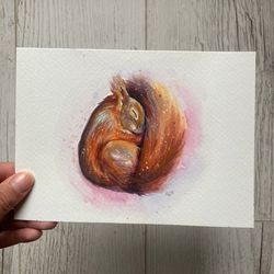 Original Baby Squirrel Painting, Squirrel Watercolor, Wild Animal Painting,Small Wall Decor,Cute Animals, Watercolor Art