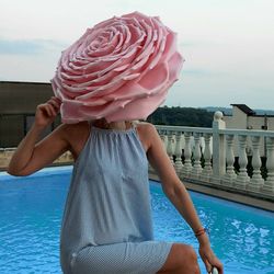 Giant Rose Wedding Headpiece pink flower, Kentucky derby hat, Tea Party Luxury Cocktail hat, Fashion photo shoot