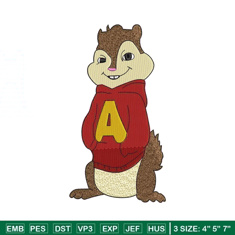 Alvin embroidery design, Chipmunks embroidery, Embroidery file, Embroidery shirt, Emb design, Digital download.jpg