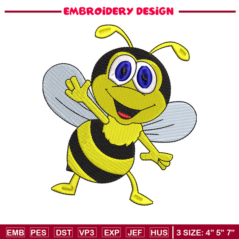 Bee cartoon embroidery design, Bee embroidery, Embroidery file, Embroidery shirt, Emb design, Digital download.jpg