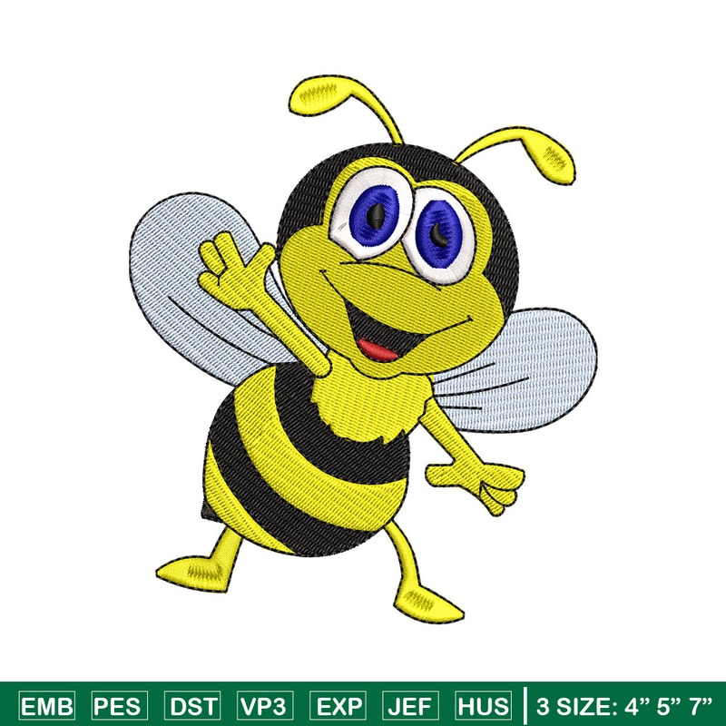 Bee cartoon embroidery design, Bee embroidery, Embroidery file, Embroidery shirt, Emb design, Digital download.jpg