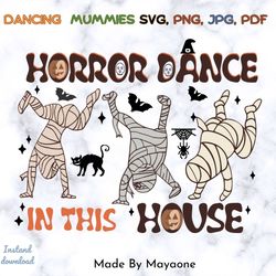 Halloween Mummy dance Dancing Mummies  Horror Dance, SVG PNG, black cat, bat, spider, witch, Graphics