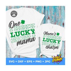 bestseller, one lucky mama mama's lucky charm svg, mommy's lucky charm svg, st. paddy's day, lucky stacked words